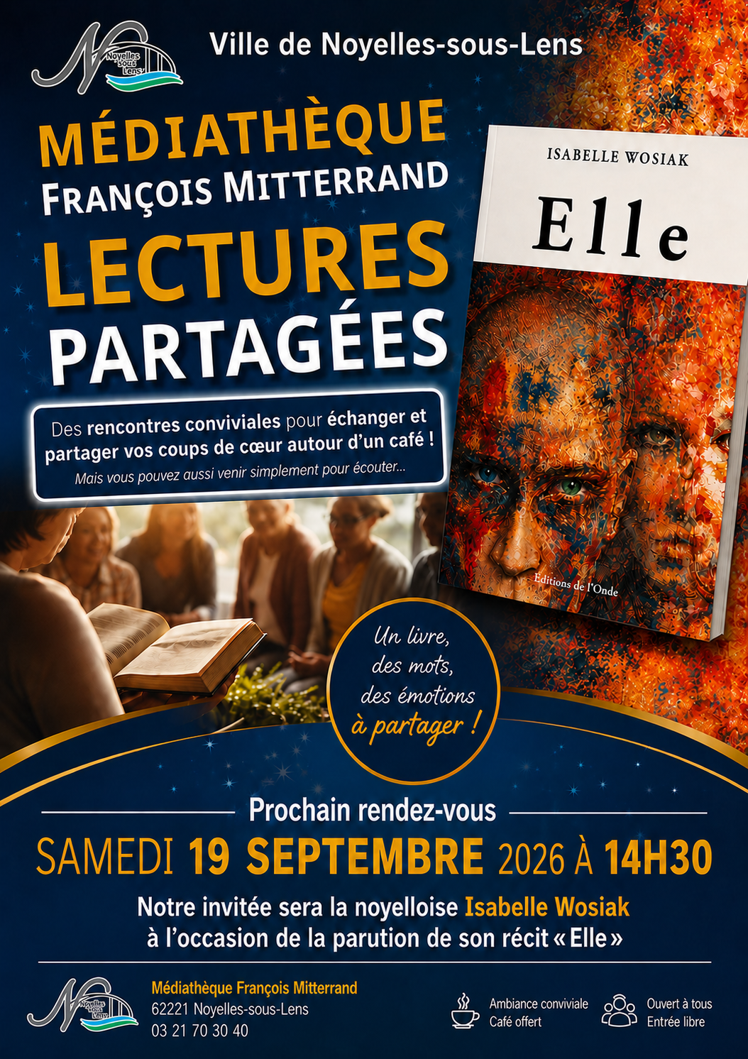 lectures partagées et couverture du livre "elle" d'isabelle wosiak