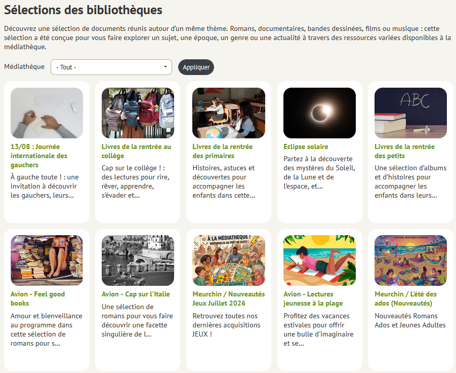 Page Sélections des bibliothèques
