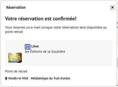 Fenêtre de réservation confirmée