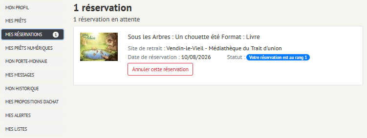 Visualisation d'une réservation à partir du compte utilisateur