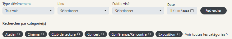 Filtre de recherche d'une animation